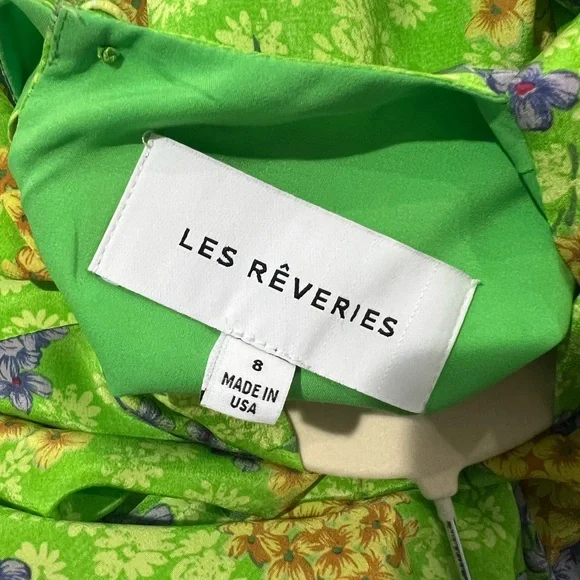 Les Rêveries Green Floral Silk Tie-Back Midi Dress Size 8 - Picture 6 of 6